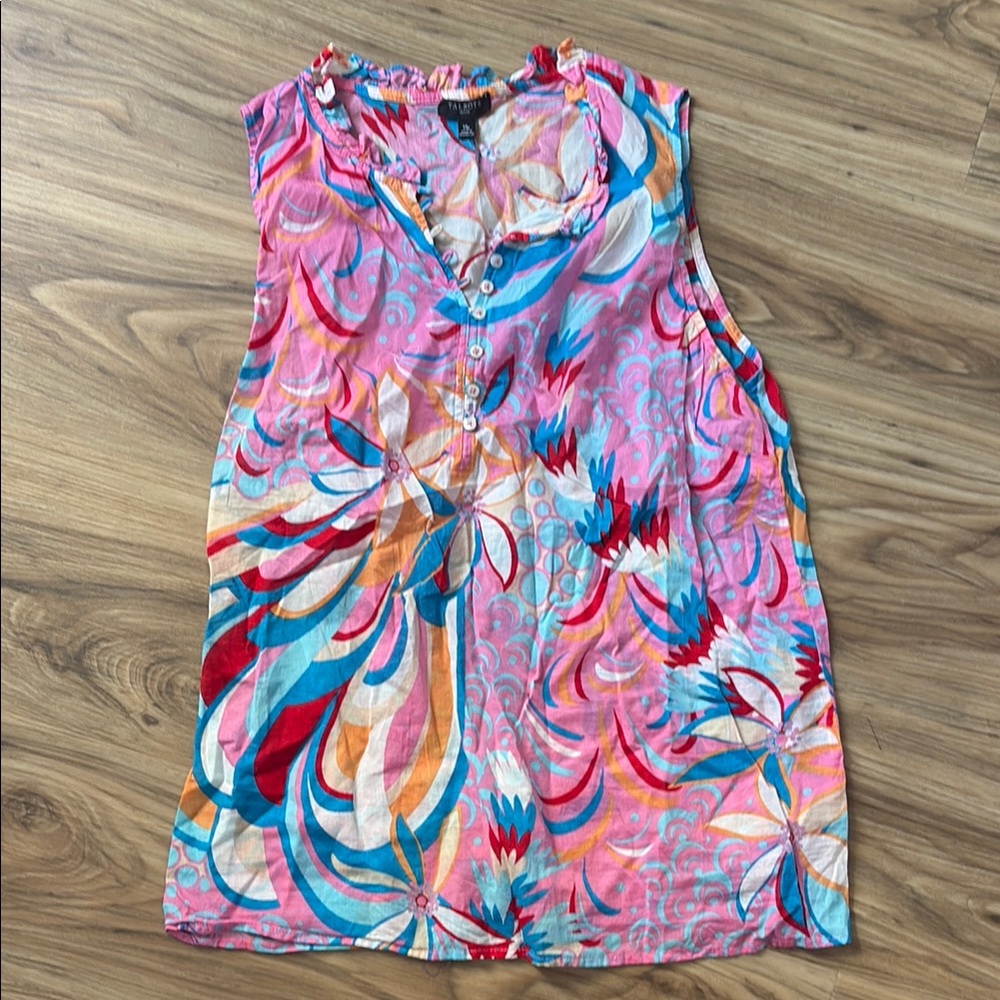 Talbots Sleeveless Pink and Blue Artistic Blouse